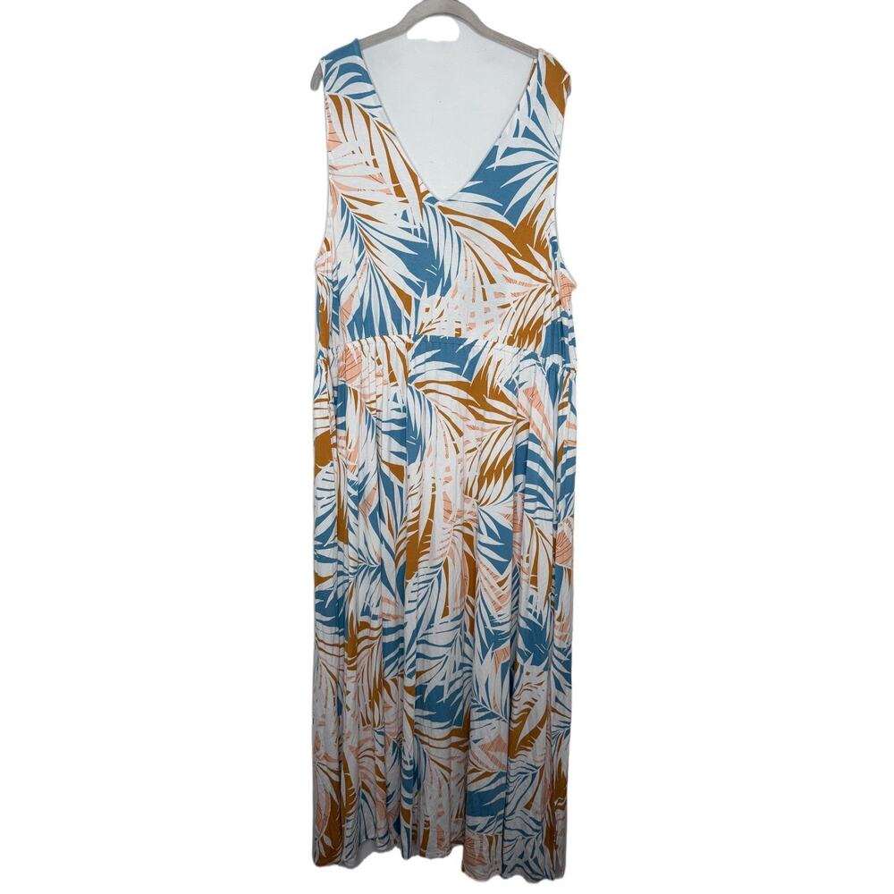 CYNTHIA ROWLEY Women’s V Neck White Palm Print Jersey Maxi Dress Sz 2X Curve NWT